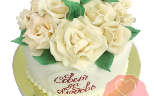 Свадебный Торт белый с розами на заказ, Кондитерская фабрика Любава